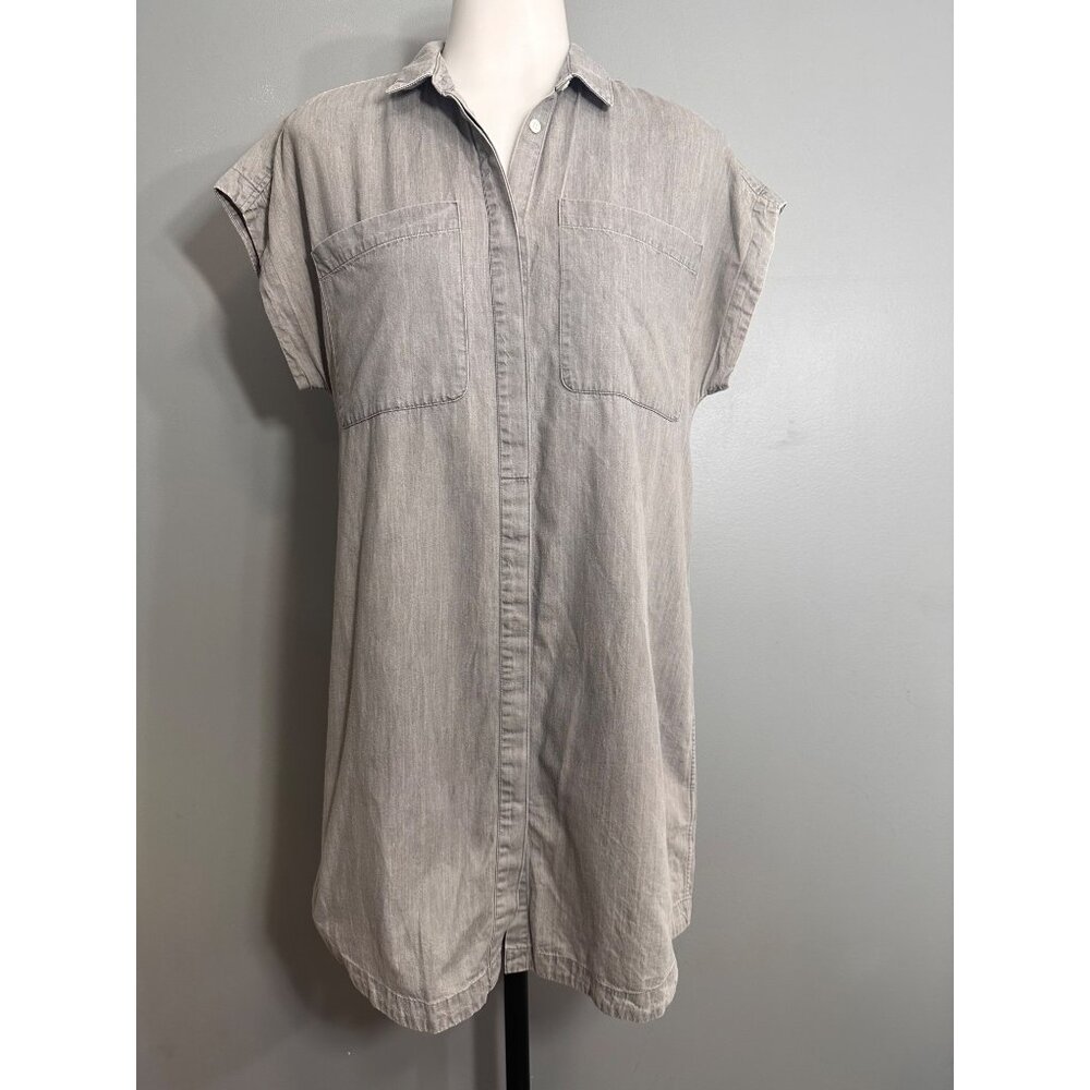 Everlane women’s utility shirt dress short sleeves light gray  S